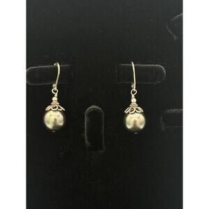 Elegant Faux Tahitian Pearl Earrings in Sterling Silver